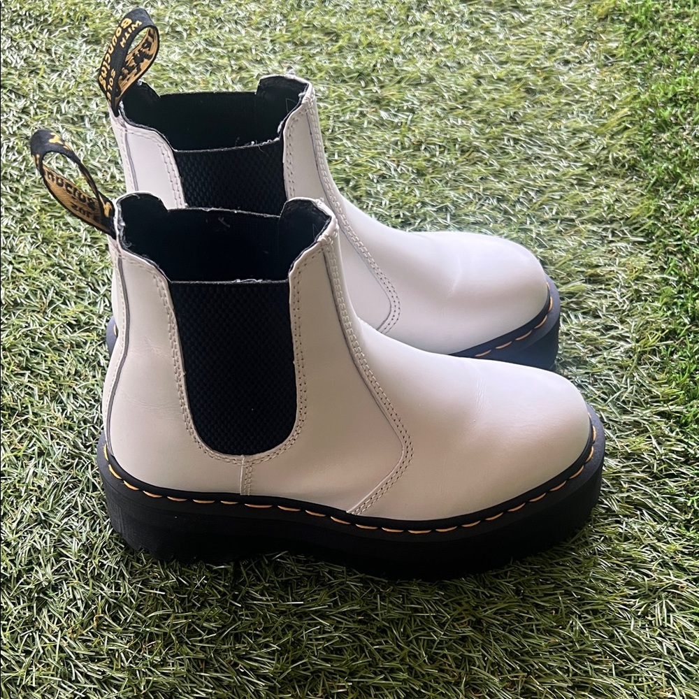 Dr. Martens White and Black Platform Chelsea Boots